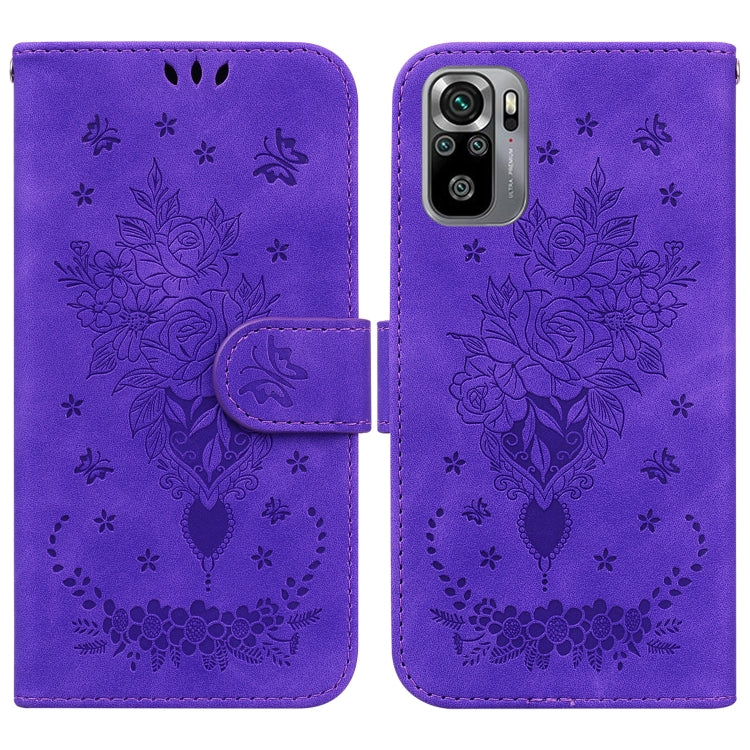 For Xiaomi Redmi Note 10 4G / 10S Butterfly Rose Embossed Leather Phone Case