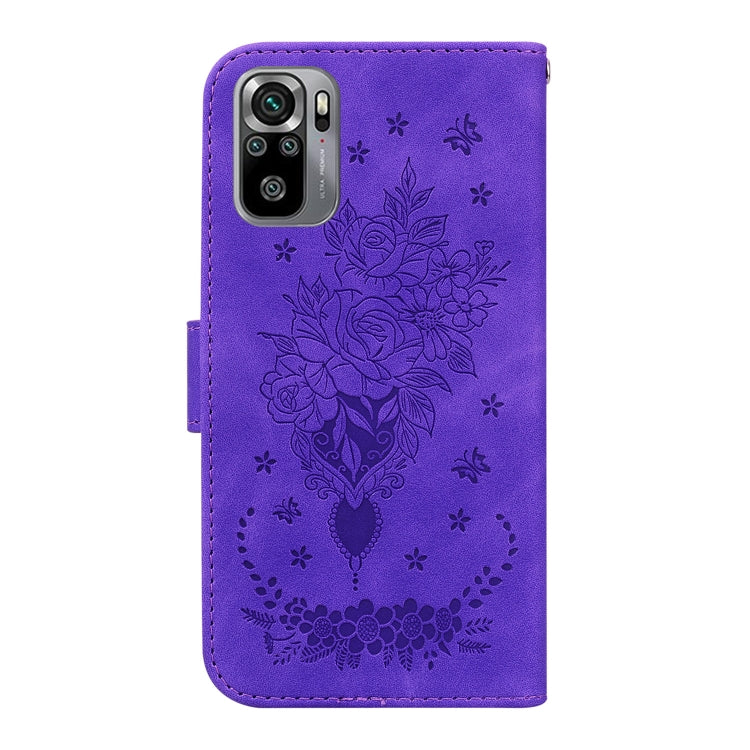 For Xiaomi Redmi Note 10 4G / 10S Butterfly Rose Embossed Leather Phone Case