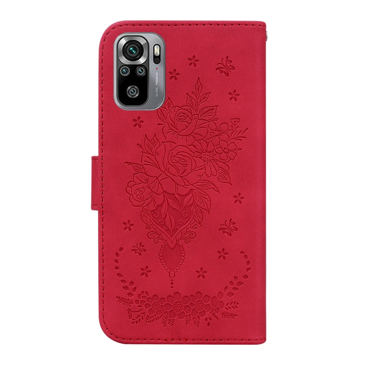 For Xiaomi Redmi Note 10 4G / 10S Butterfly Rose Embossed Leather Phone Case