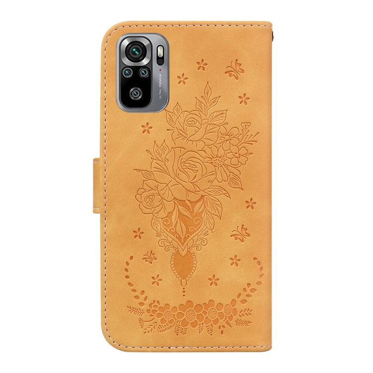 For Xiaomi Redmi Note 10 4G / 10S Butterfly Rose Embossed Leather Phone Case