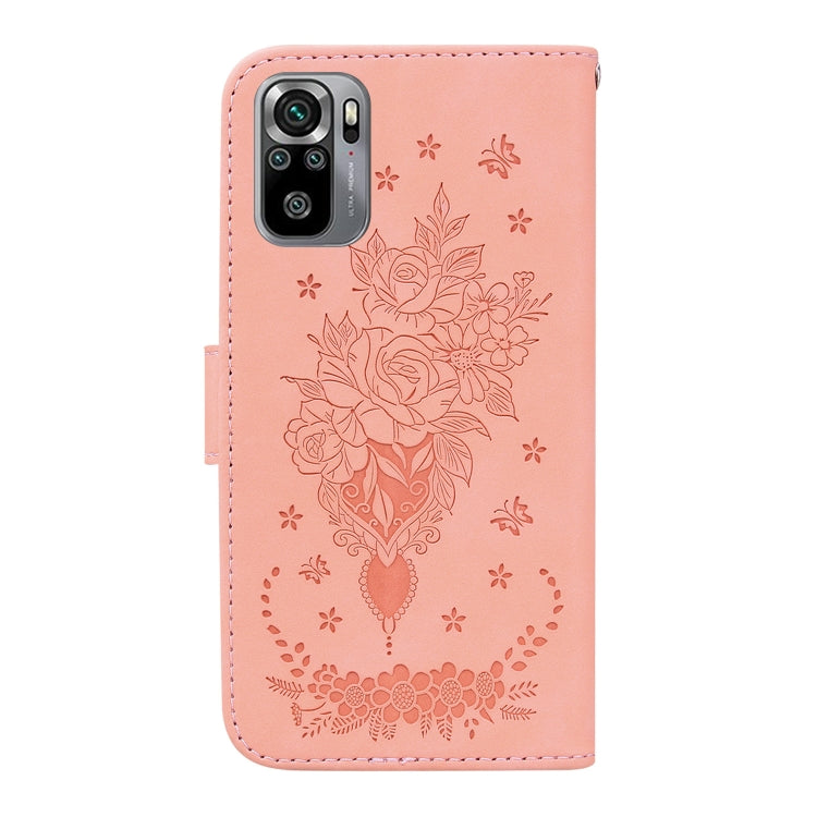 For Xiaomi Redmi Note 10 4G / 10S Butterfly Rose Embossed Leather Phone Case