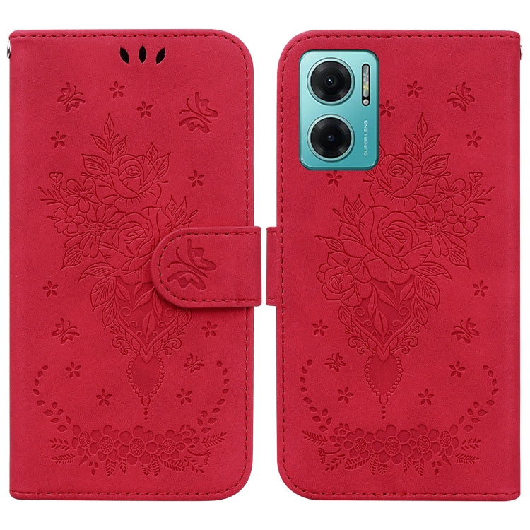 For Xiaomi Redmi 10 5G / Note 11E Butterfly Rose Embossed Leather Phone Case