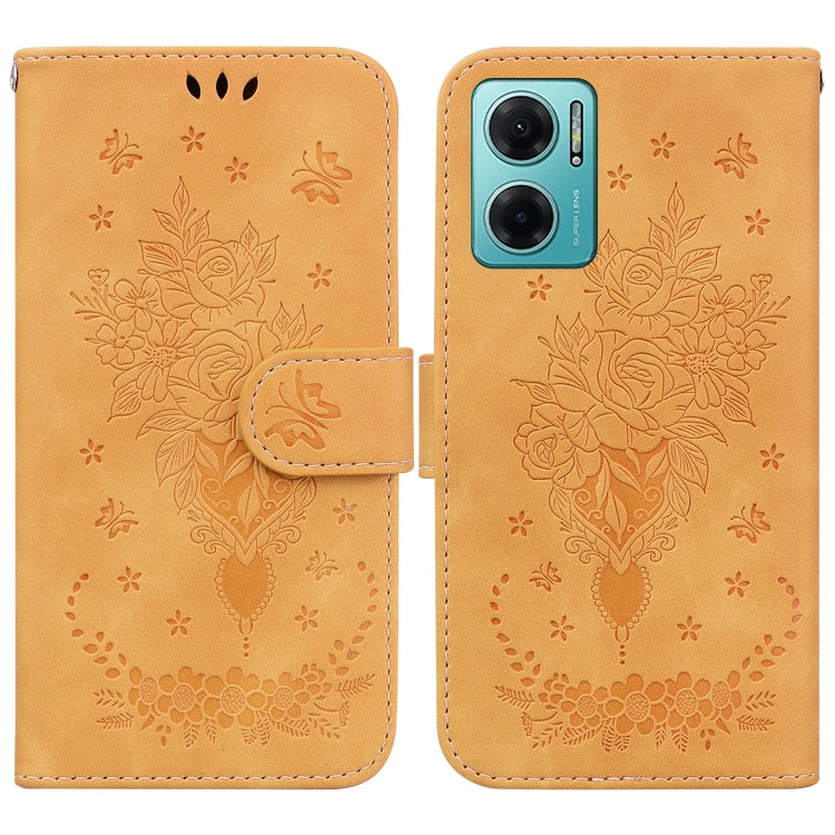 For Xiaomi Redmi 10 5G / Note 11E Butterfly Rose Embossed Leather Phone Case