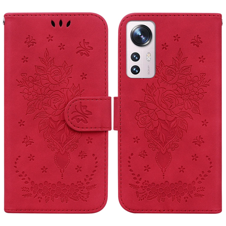 For Xiaomi 12 Lite Butterfly Rose Embossed Leather Phone Case
