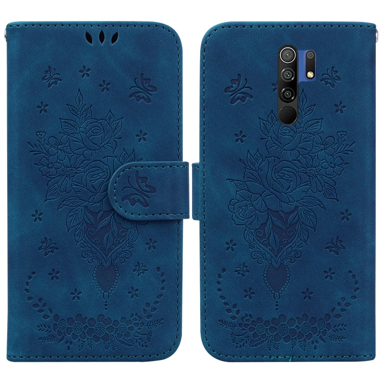 For Xiaomi Redmi 9 / 9 Prime / Poco M2 Butterfly Rose Embossed Leather Phone Case