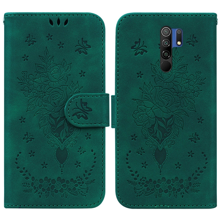 For Xiaomi Redmi 9 / 9 Prime / Poco M2 Butterfly Rose Embossed Leather Phone Case