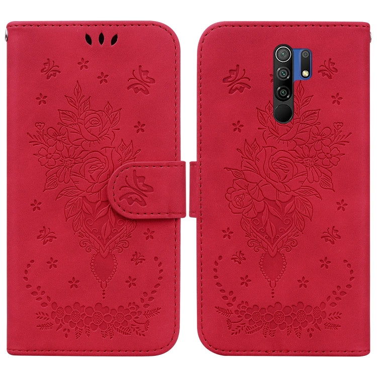 For Xiaomi Redmi 9 / 9 Prime / Poco M2 Butterfly Rose Embossed Leather Phone Case