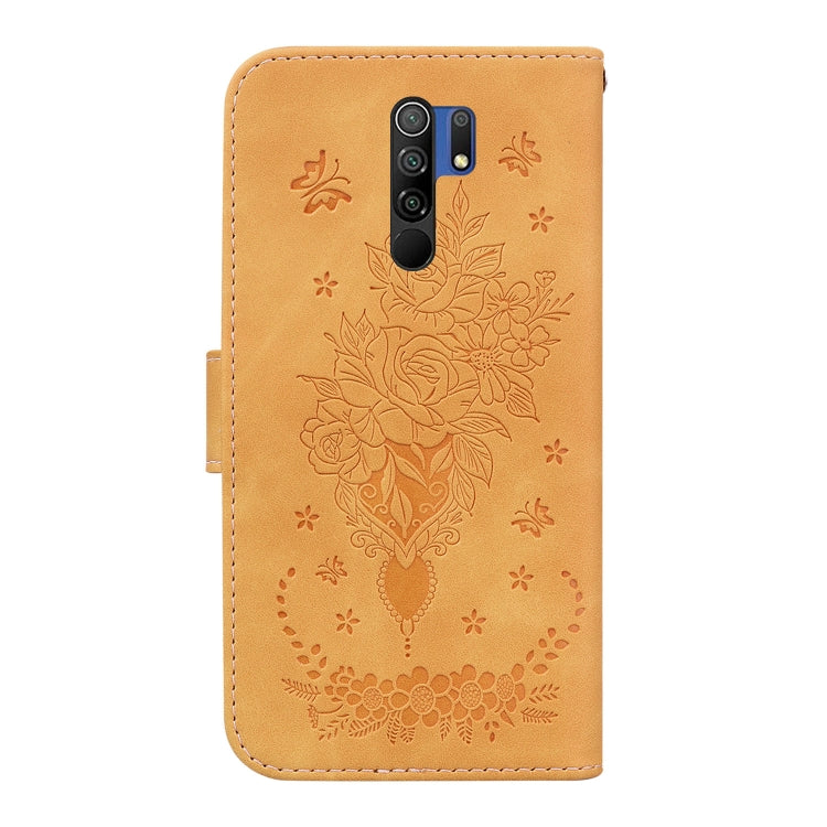 For Xiaomi Redmi 9 / 9 Prime / Poco M2 Butterfly Rose Embossed Leather Phone Case
