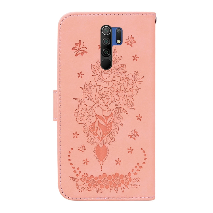 For Xiaomi Redmi 9 / 9 Prime / Poco M2 Butterfly Rose Embossed Leather Phone Case