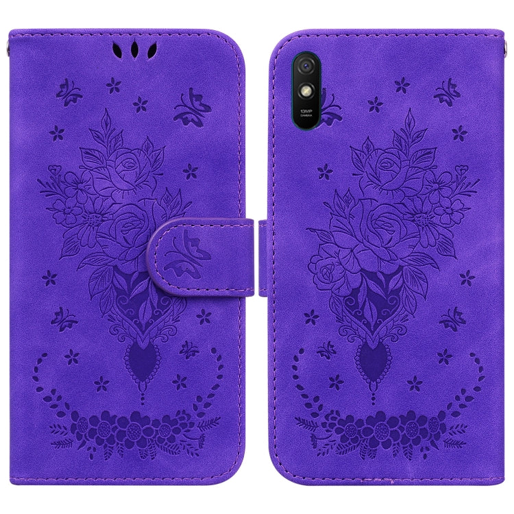 For Xiaomi Redmi 9A Butterfly Rose Embossed Leather Phone Case