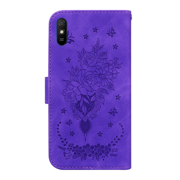 For Xiaomi Redmi 9A Butterfly Rose Embossed Leather Phone Case