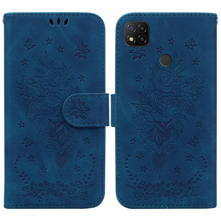 For Xiaomi Redmi 9C Butterfly Rose Embossed Leather Phone Case