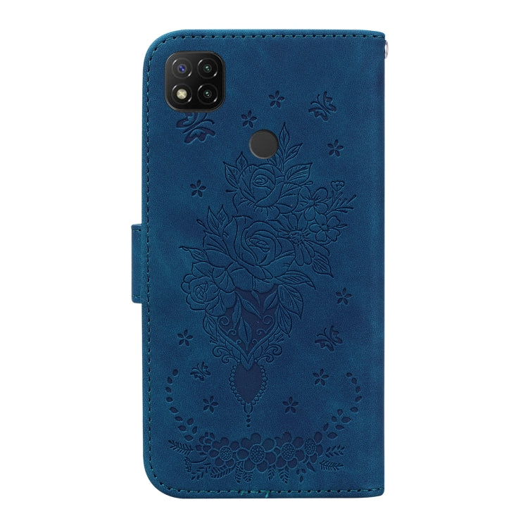 For Xiaomi Redmi 9C Butterfly Rose Embossed Leather Phone Case