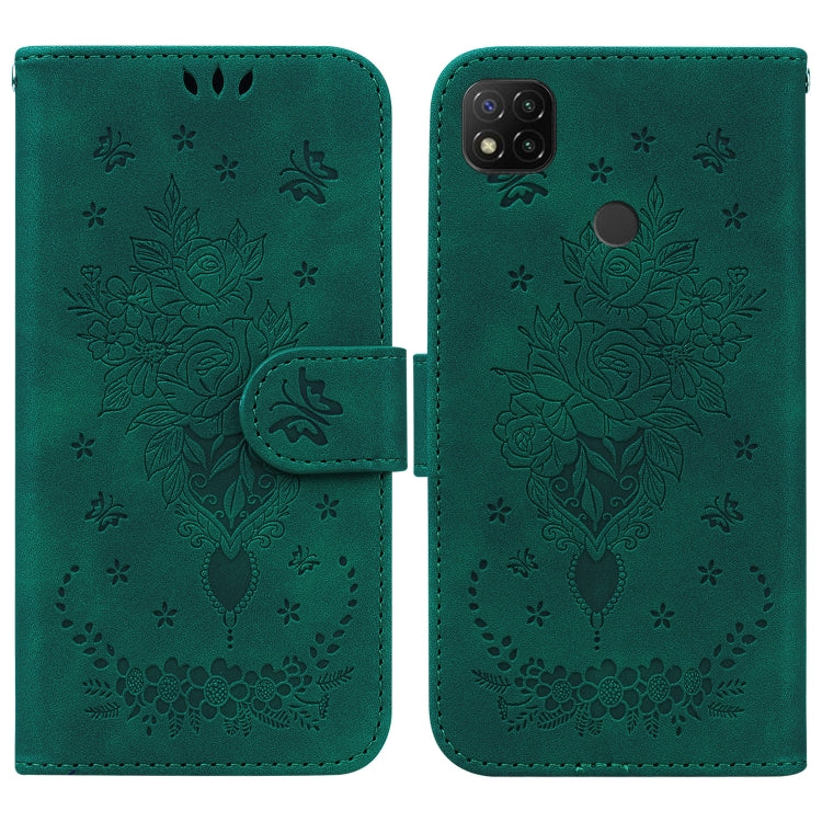 For Xiaomi Redmi 9C Butterfly Rose Embossed Leather Phone Case