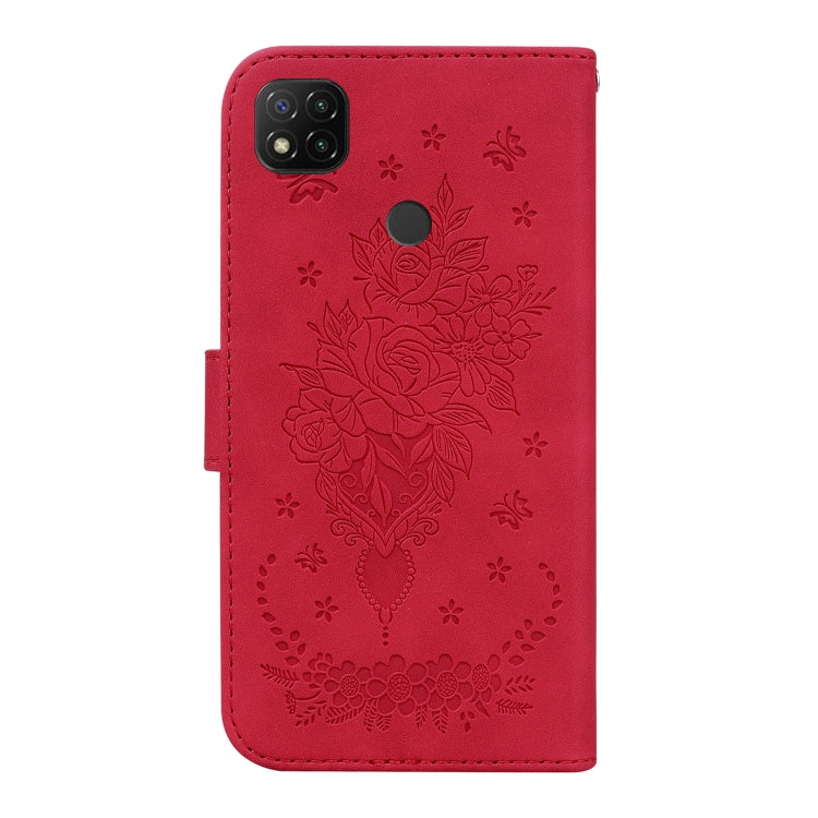 For Xiaomi Redmi 9C Butterfly Rose Embossed Leather Phone Case