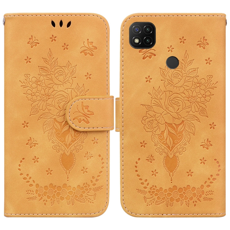 For Xiaomi Redmi 9C Butterfly Rose Embossed Leather Phone Case
