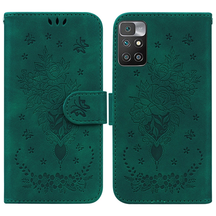 For Xiaomi Redmi 10 / 10 Prime Butterfly Rose Embossed Leather Phone Case