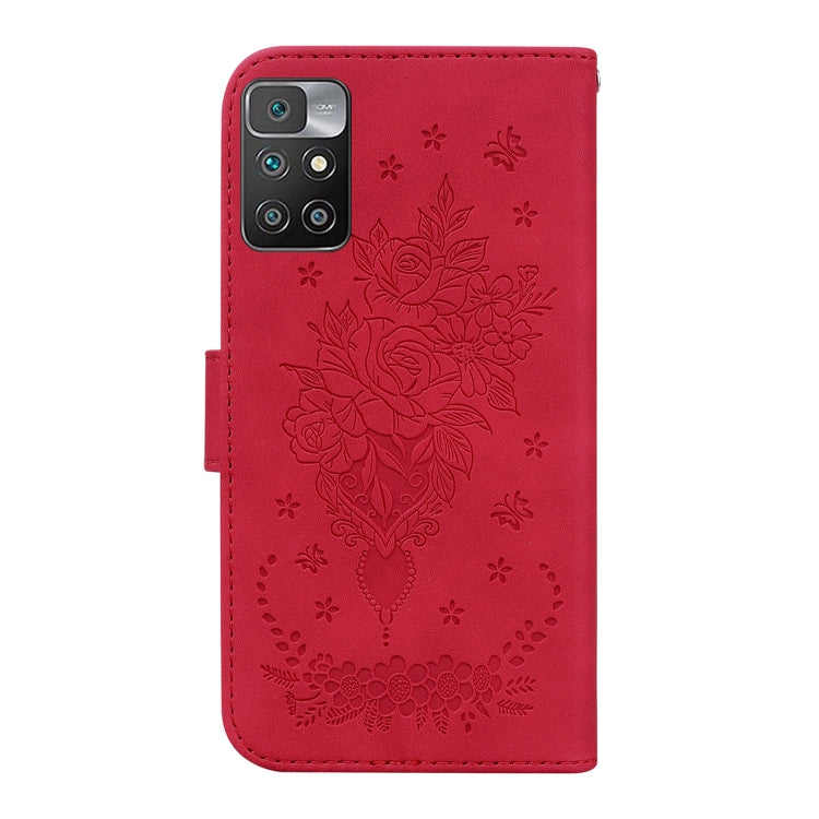For Xiaomi Redmi 10 / 10 Prime Butterfly Rose Embossed Leather Phone Case