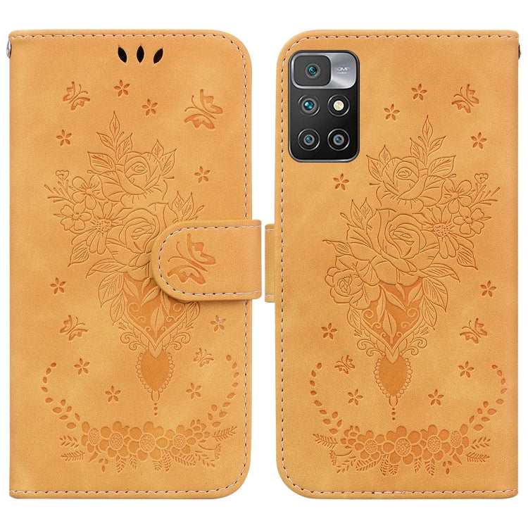 For Xiaomi Redmi 10 / 10 Prime Butterfly Rose Embossed Leather Phone Case
