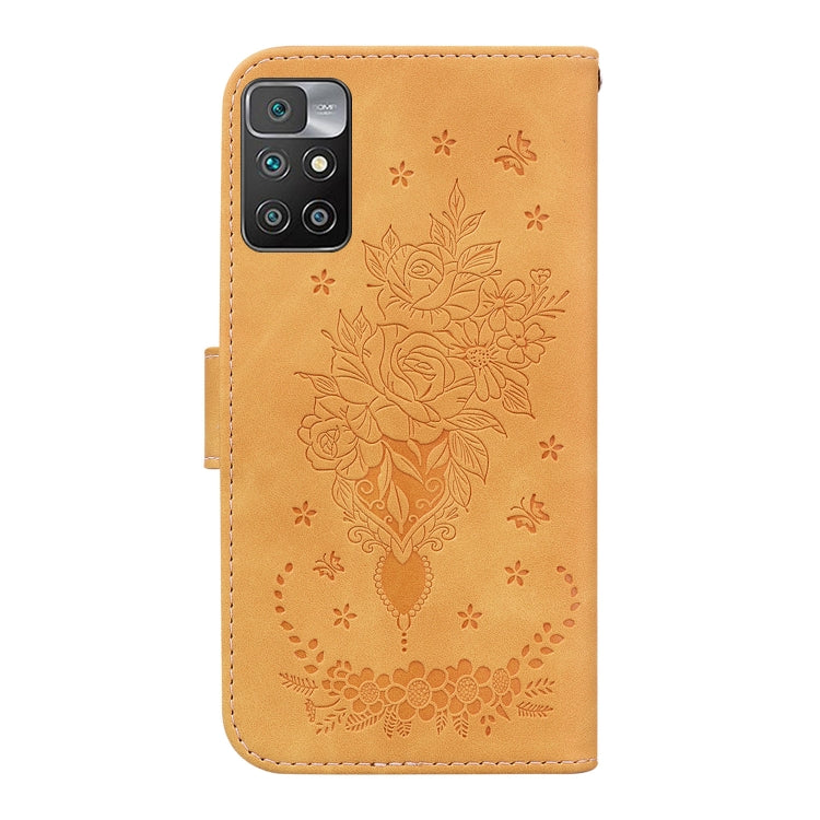 For Xiaomi Redmi 10 / 10 Prime Butterfly Rose Embossed Leather Phone Case