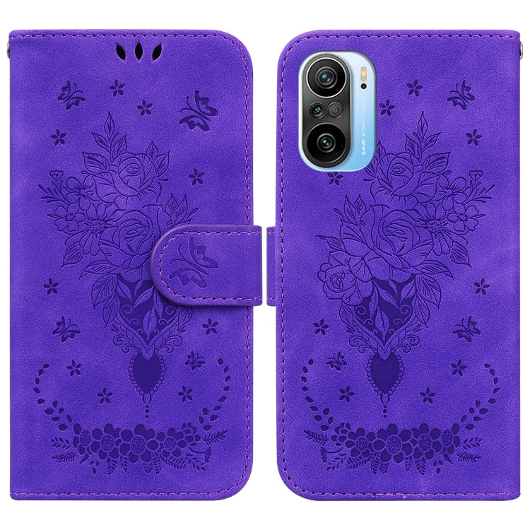 For Xiaomi Redmi K40 / K40 Pro Butterfly Rose Embossed Leather Phone Case