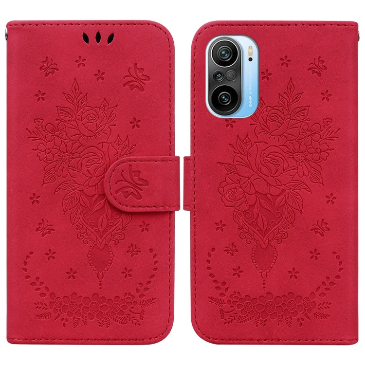 For Xiaomi Redmi K40 / K40 Pro Butterfly Rose Embossed Leather Phone Case