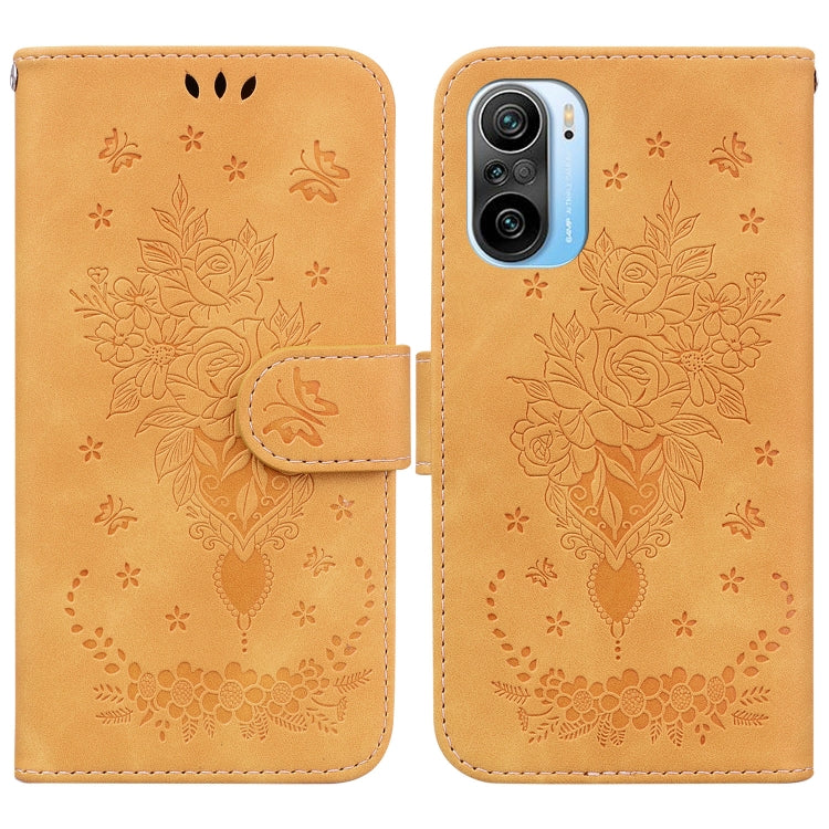 For Xiaomi Redmi K40 / K40 Pro Butterfly Rose Embossed Leather Phone Case
