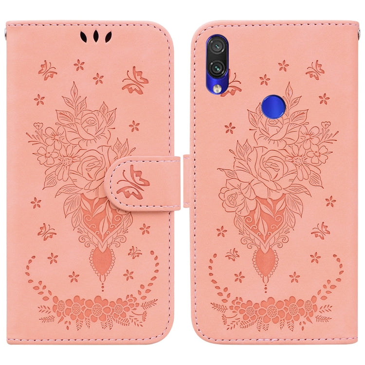For Xiaomi Redmi Note 7 / 7S Butterfly Rose Embossed Leather Phone Case