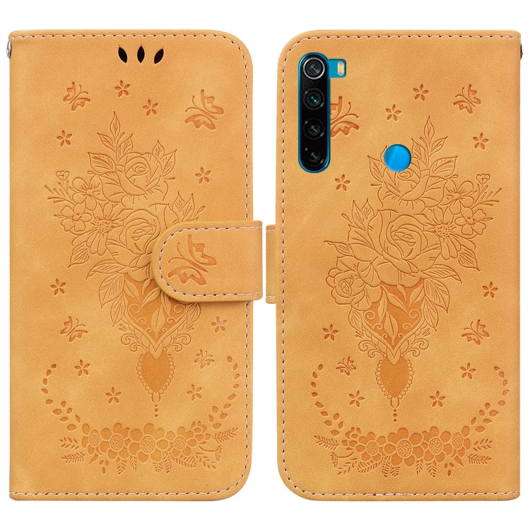 For Xiaomi Redmi Note 8 Butterfly Rose Embossed Leather Phone Case