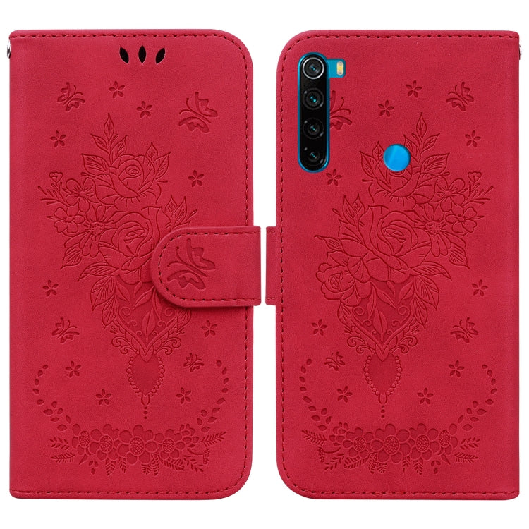 For Xiaomi Redmi Note 8T Butterfly Rose Embossed Leather Phone Case