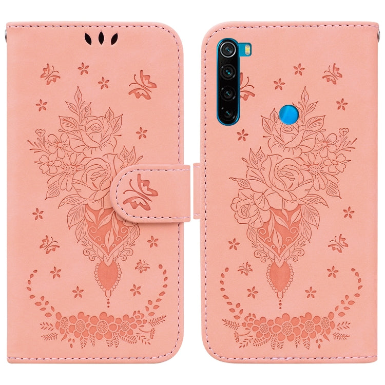 For Xiaomi Redmi Note 8T Butterfly Rose Embossed Leather Phone Case