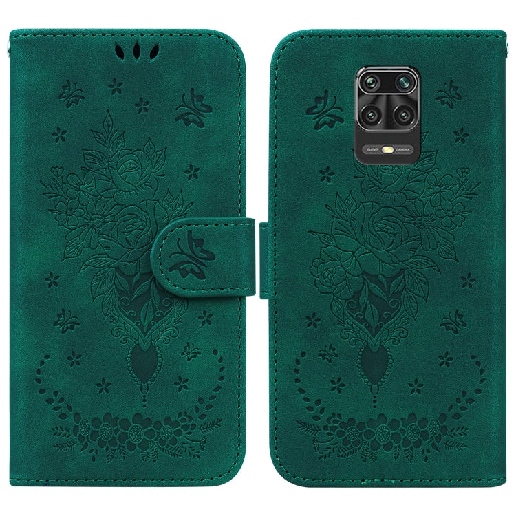 For Xiaomi Redmi Note 9 Pro / 9S / 9 Pro Max Butterfly Rose Embossed Leather Phone Case