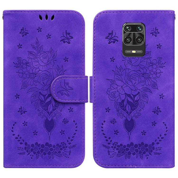 For Xiaomi Redmi Note 9 Pro / 9S / 9 Pro Max Butterfly Rose Embossed Leather Phone Case
