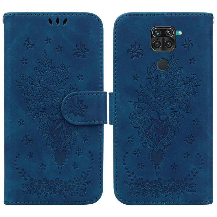 For Xiaomi Redmi 10X 4G / Note 9 Butterfly Rose Embossed Leather Phone Case