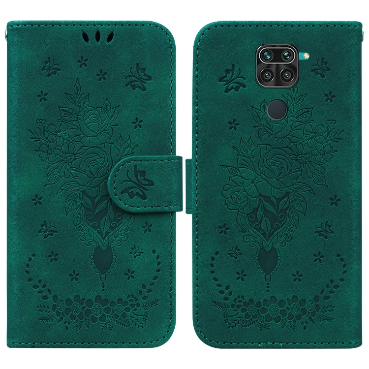For Xiaomi Redmi 10X 4G / Note 9 Butterfly Rose Embossed Leather Phone Case