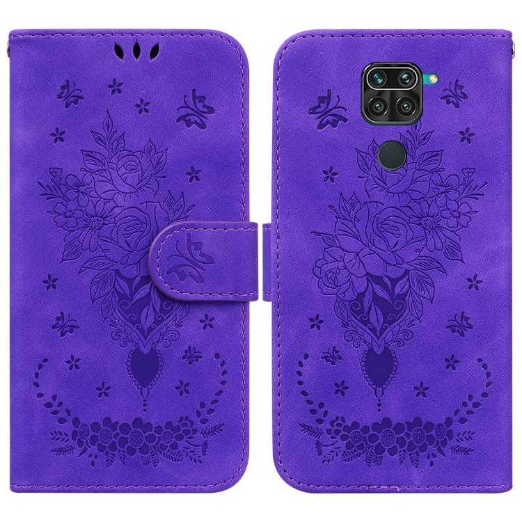 For Xiaomi Redmi 10X 4G / Note 9 Butterfly Rose Embossed Leather Phone Case