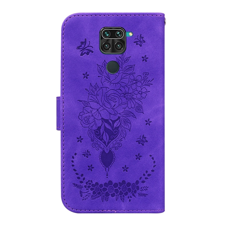 For Xiaomi Redmi 10X 4G / Note 9 Butterfly Rose Embossed Leather Phone Case