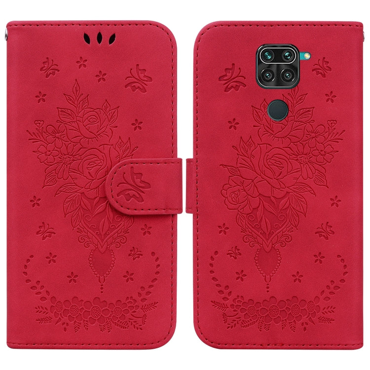 For Xiaomi Redmi 10X 4G / Note 9 Butterfly Rose Embossed Leather Phone Case