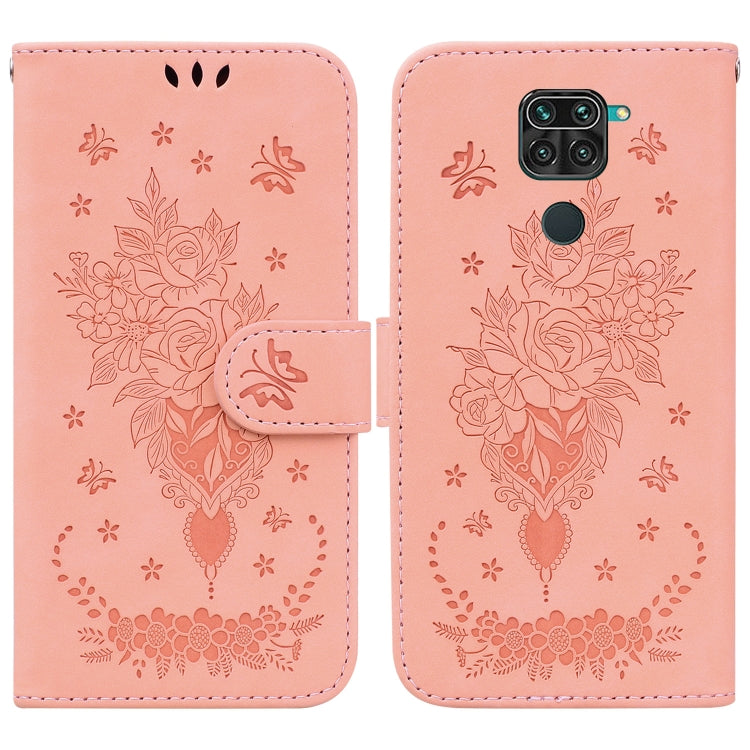 For Xiaomi Redmi 10X 4G / Note 9 Butterfly Rose Embossed Leather Phone Case
