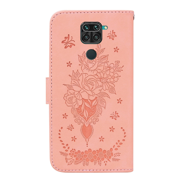 For Xiaomi Redmi 10X 4G / Note 9 Butterfly Rose Embossed Leather Phone Case