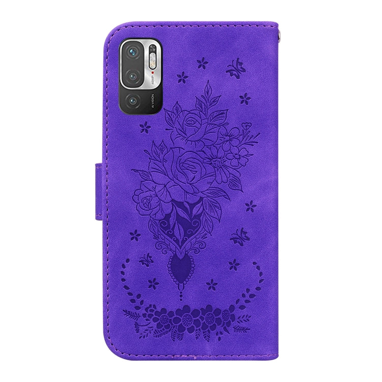 For Xiaomi Redmi Note 10 5G / Poco M3 Pro Butterfly Rose Embossed Leather Phone Case