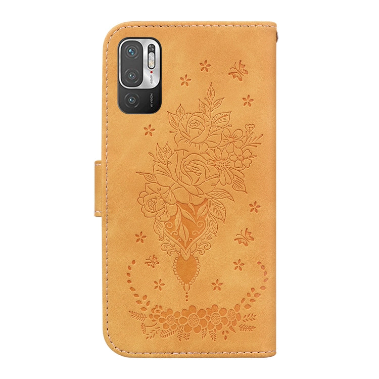 For Xiaomi Redmi Note 10 5G / Poco M3 Pro Butterfly Rose Embossed Leather Phone Case