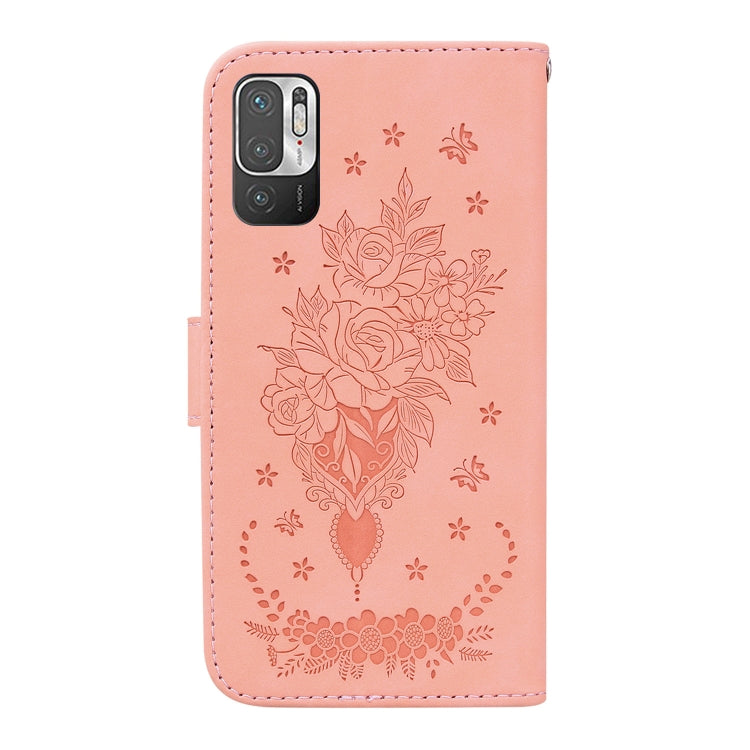For Xiaomi Redmi Note 10 5G / Poco M3 Pro Butterfly Rose Embossed Leather Phone Case