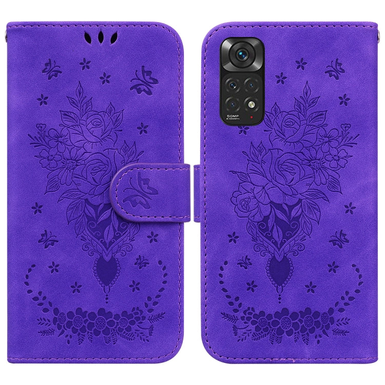 For Xiaomi Redmi Note 11 Foreign / 11S Butterfly Rose Embossed Leather Phone Case