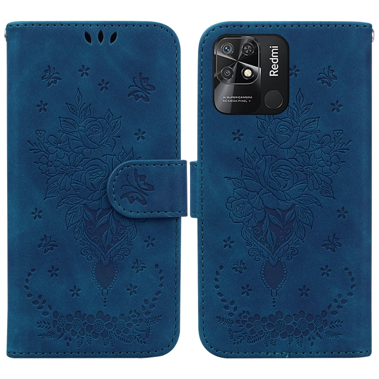 For Xiaomi Redmi 10C Butterfly Rose Embossed Leather Phone Case