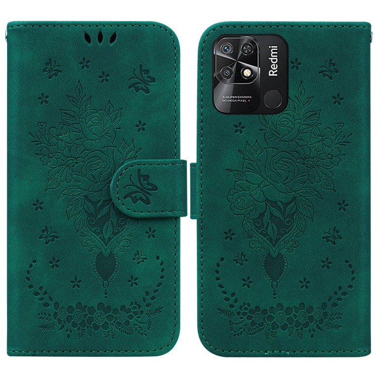 For Xiaomi Redmi 10C Butterfly Rose Embossed Leather Phone Case
