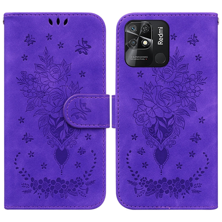 For Xiaomi Redmi 10C Butterfly Rose Embossed Leather Phone Case