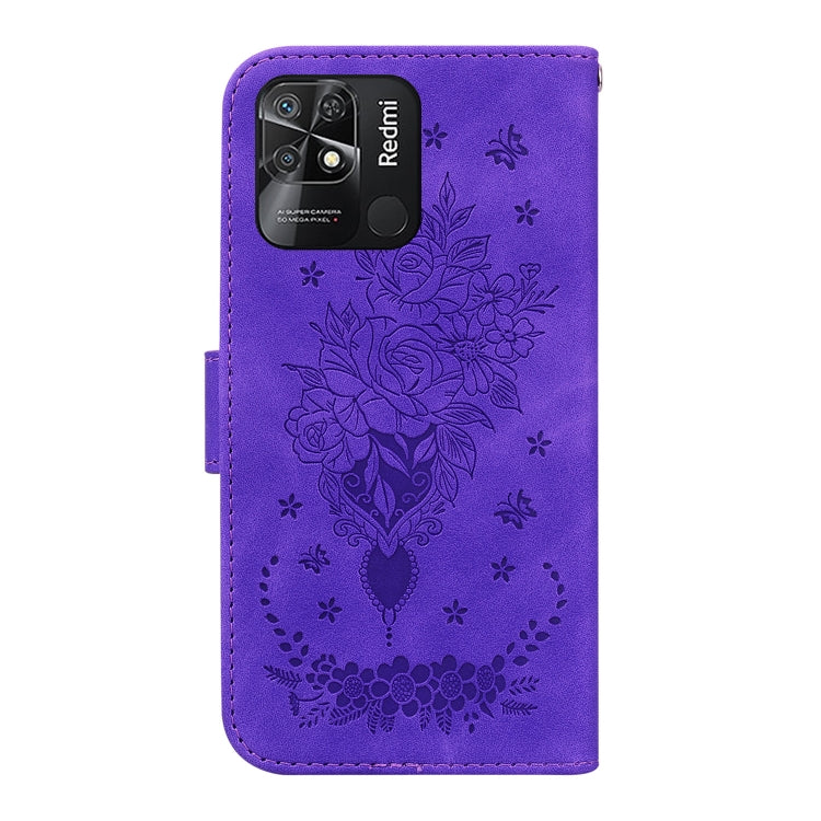 For Xiaomi Redmi 10C Butterfly Rose Embossed Leather Phone Case