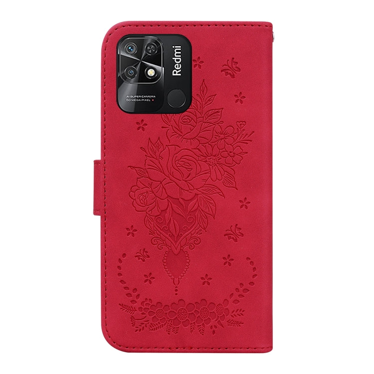 For Xiaomi Redmi 10C Butterfly Rose Embossed Leather Phone Case