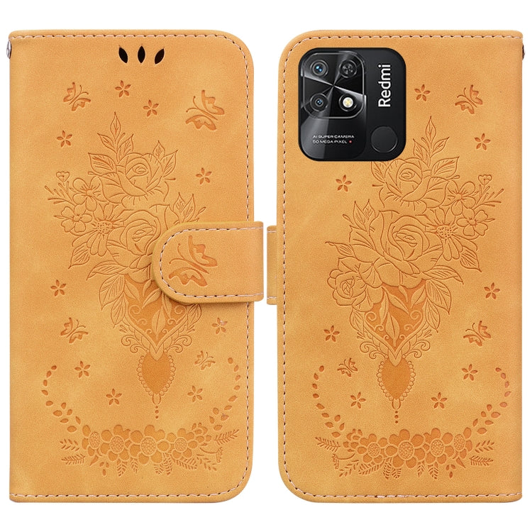 For Xiaomi Redmi 10C Butterfly Rose Embossed Leather Phone Case